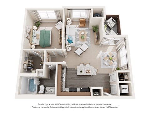 Floor plan for 1 bed, 1 bath, 790 sqft